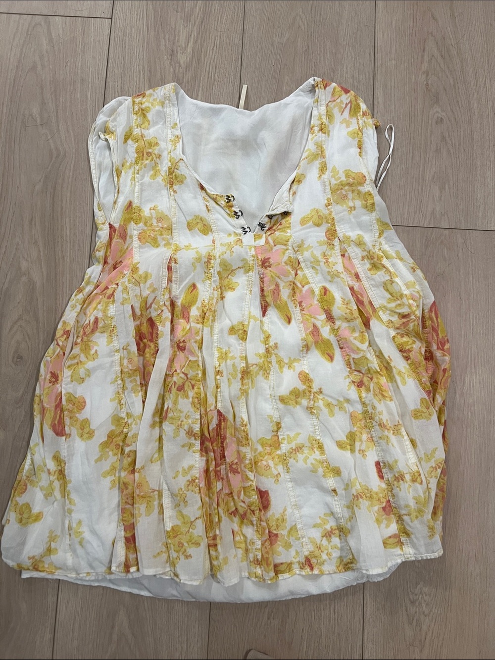 Free People White Floral Mini Dress with Yellow and Pink Print
